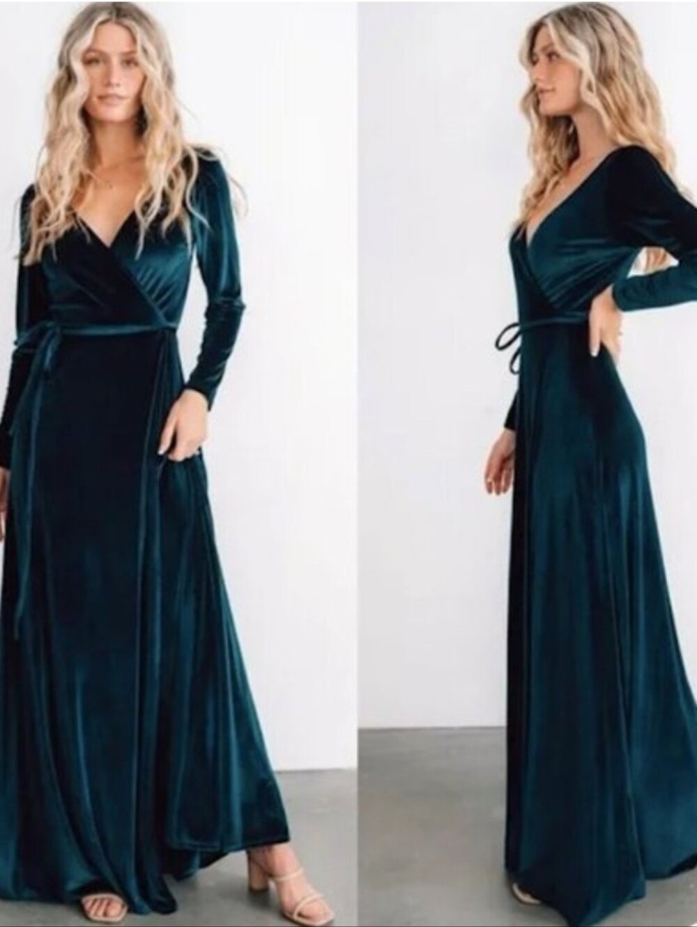 Baltic Born Long Sleeve Velvet Wrap Maxi Dress Emerald Green Womens S